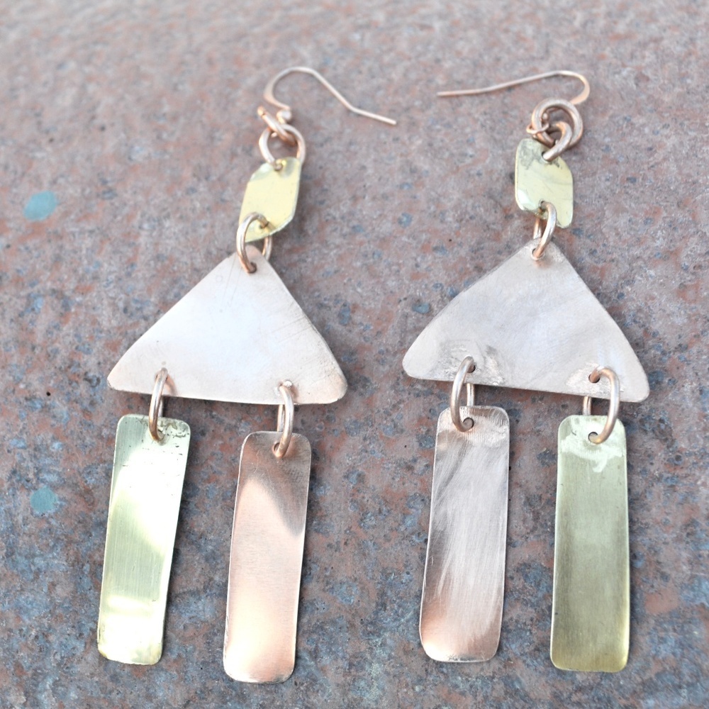 Boho Tribal Dangle Earrings Copper Gift Brass Fringe Handmade Statement Jewelry - Picture 7 of 7